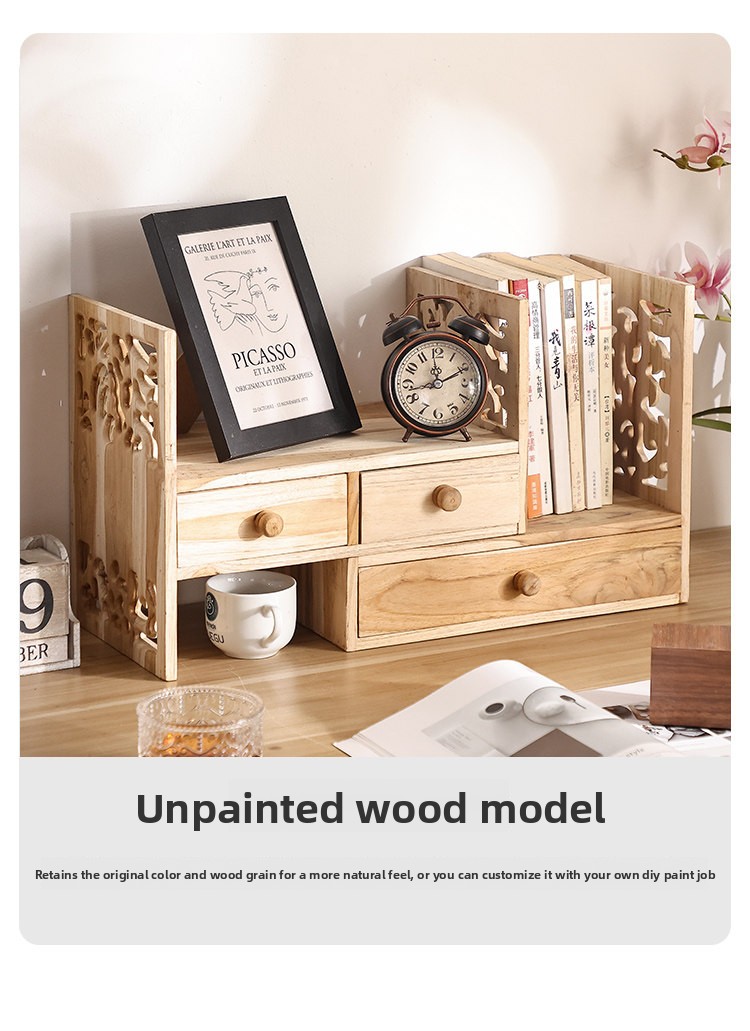 Solid Wood Mini Artistic Desktop Shelf Student Desk Bookshelf Bay Window Bookcase Chinese-Style Retro Home Furniture detail