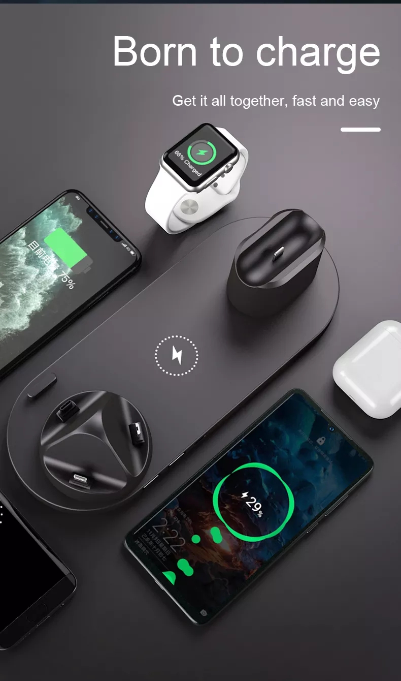 Tabletop Fast Charging 4 6 in 1 Rotate Stand Phone Holder Charge Dock Universal Wireless Charger for iPhone Apple Watch Samsung detail
