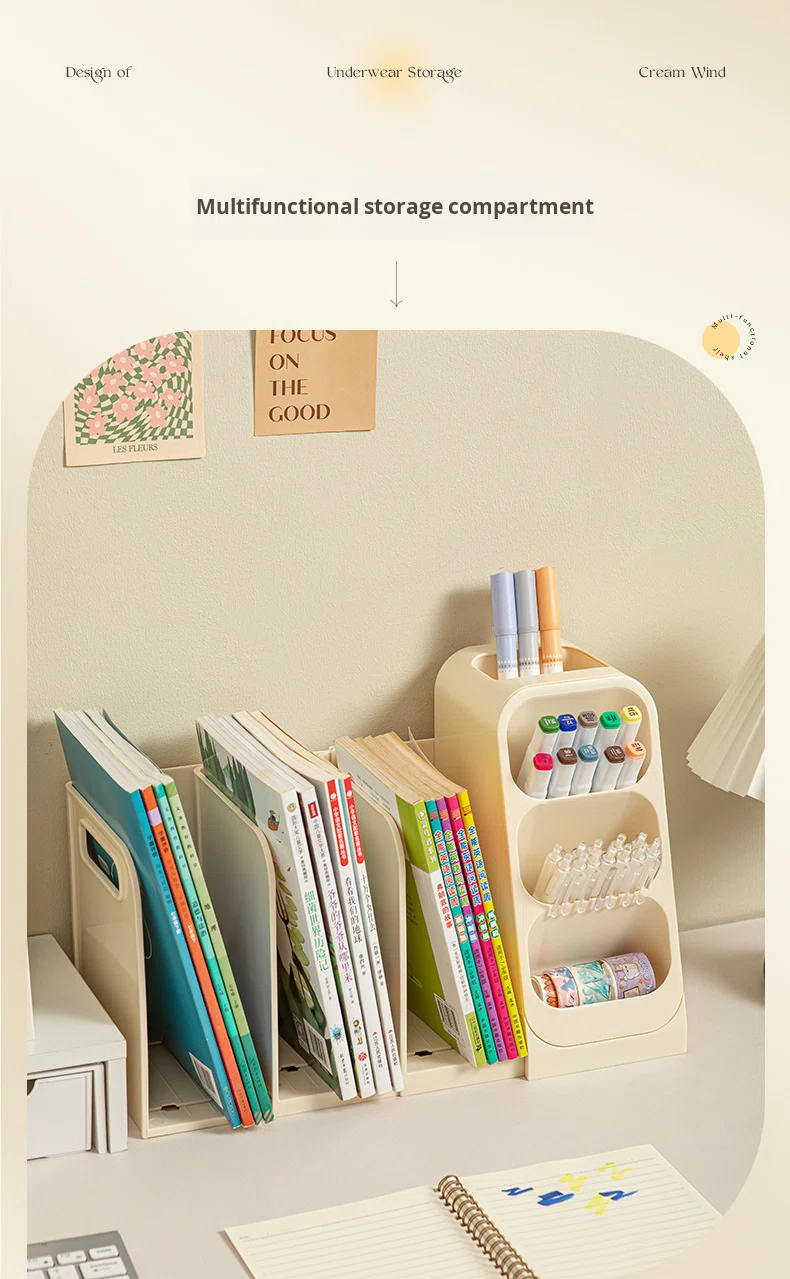 Plastic Desktop Storage Box Student Book Organizer Book Stand Large Capacity Bookshelf Pen Holder detail