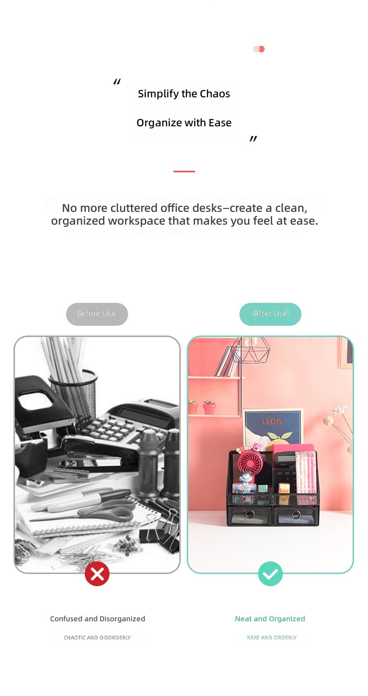Desktop Organizer Multi-functional Pencil Holder Metal Mesh Office Supplies Storage Box & Rack Multi-tier Shelf Rectangular detail
