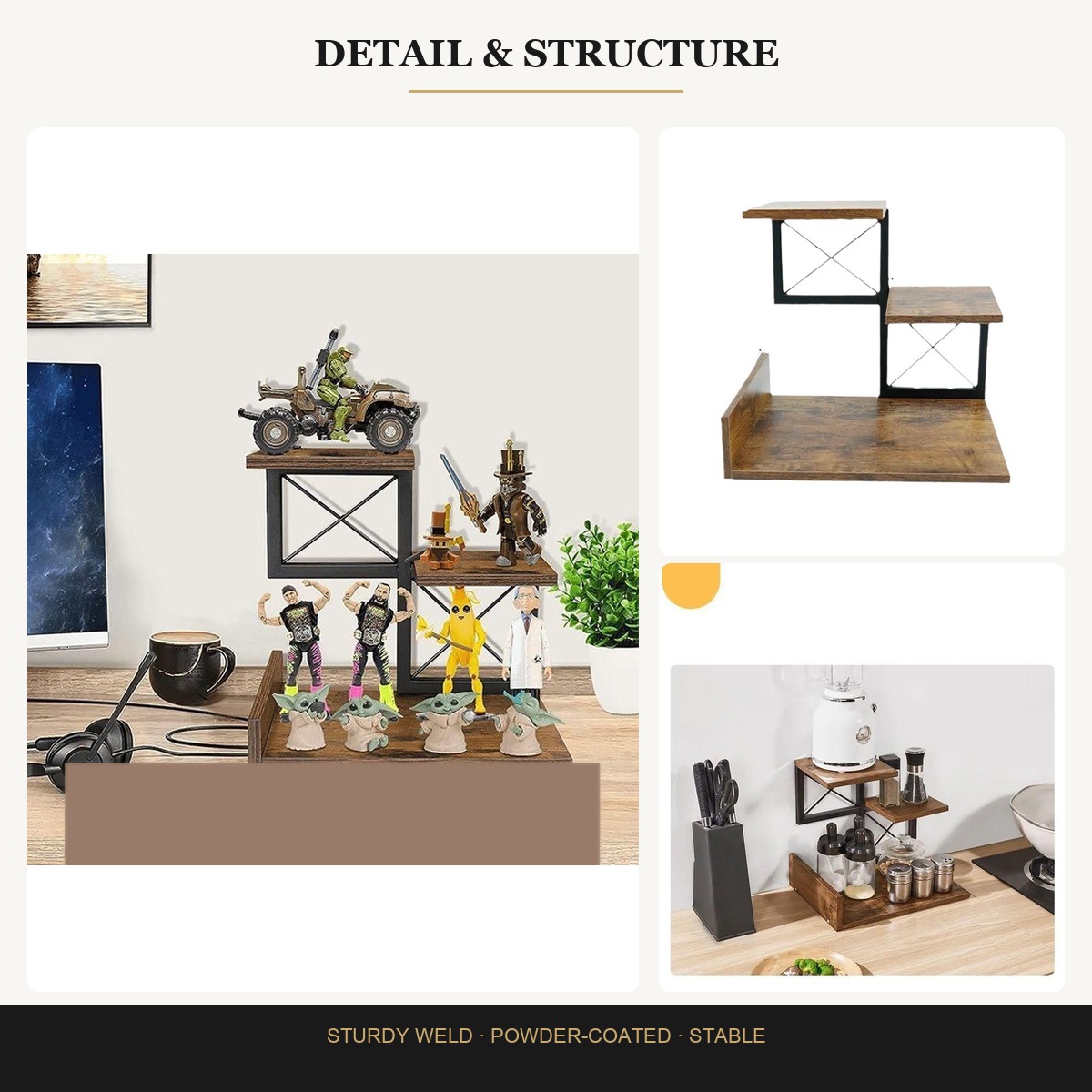 Wood Desktop Bookshelf Desktop Organizer Office Storage Rack Wood Iron Display Shelf Open Storage Box for Table Office Organizer product view