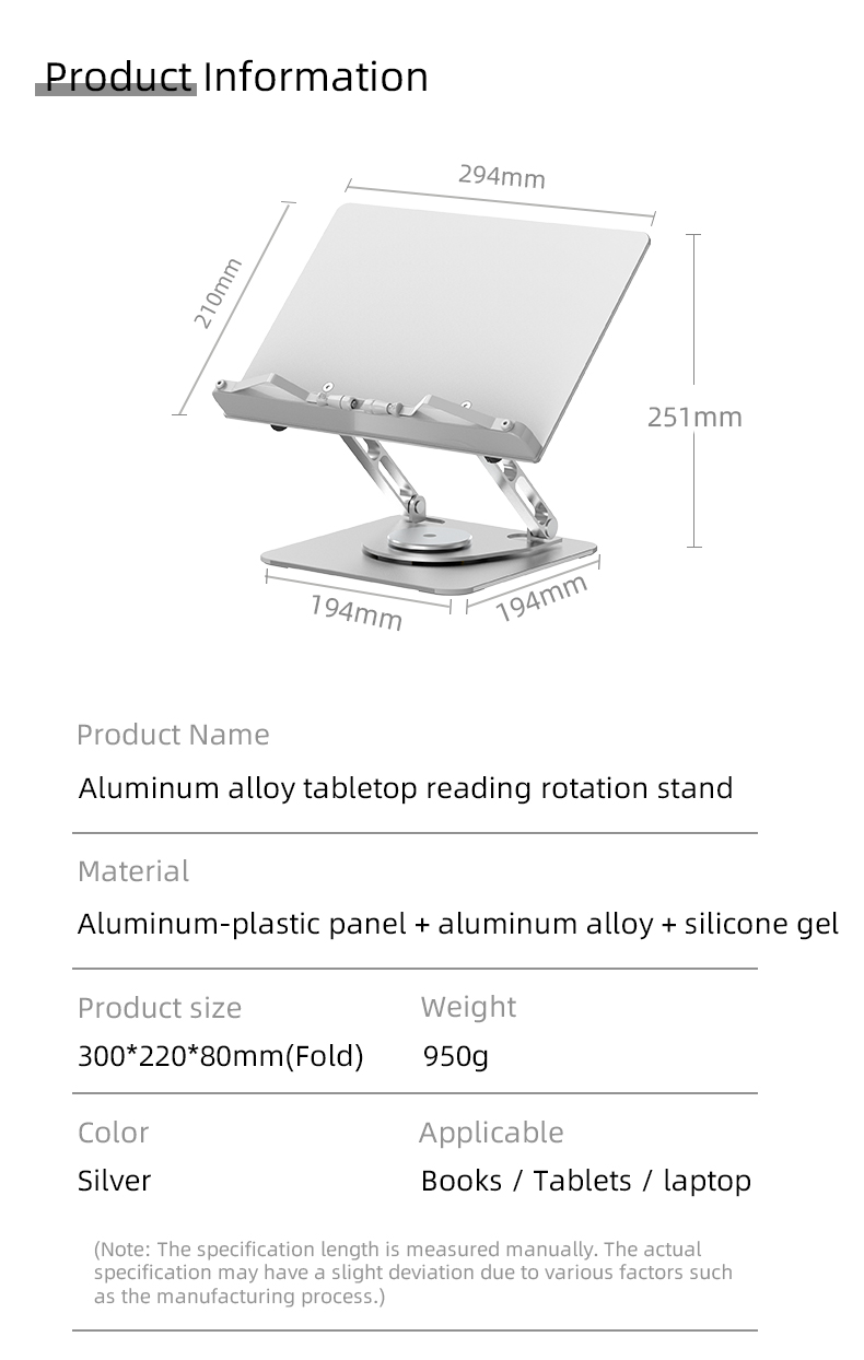 Aluminum Alloy Multifunctional Reading Stand Desktop Rotating Folding Bookshelf with Computer Stand for Students Tablet PC Users detail