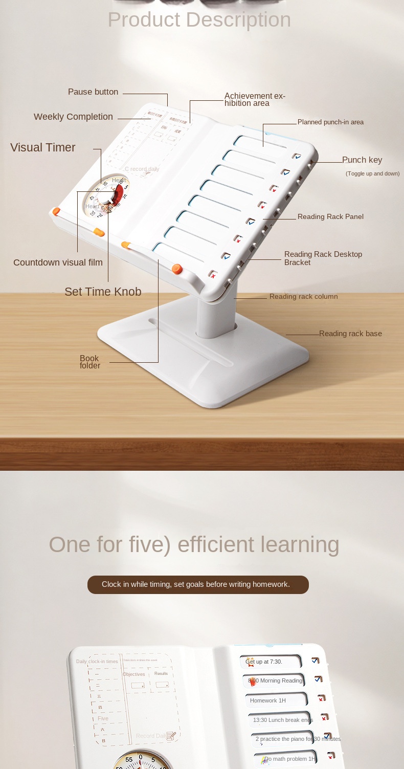 Adjustable Plastic Pin-Card Desktop Reading Rack Multi-Function Self-Discipline Bookshelf for Students Children Bookends detail