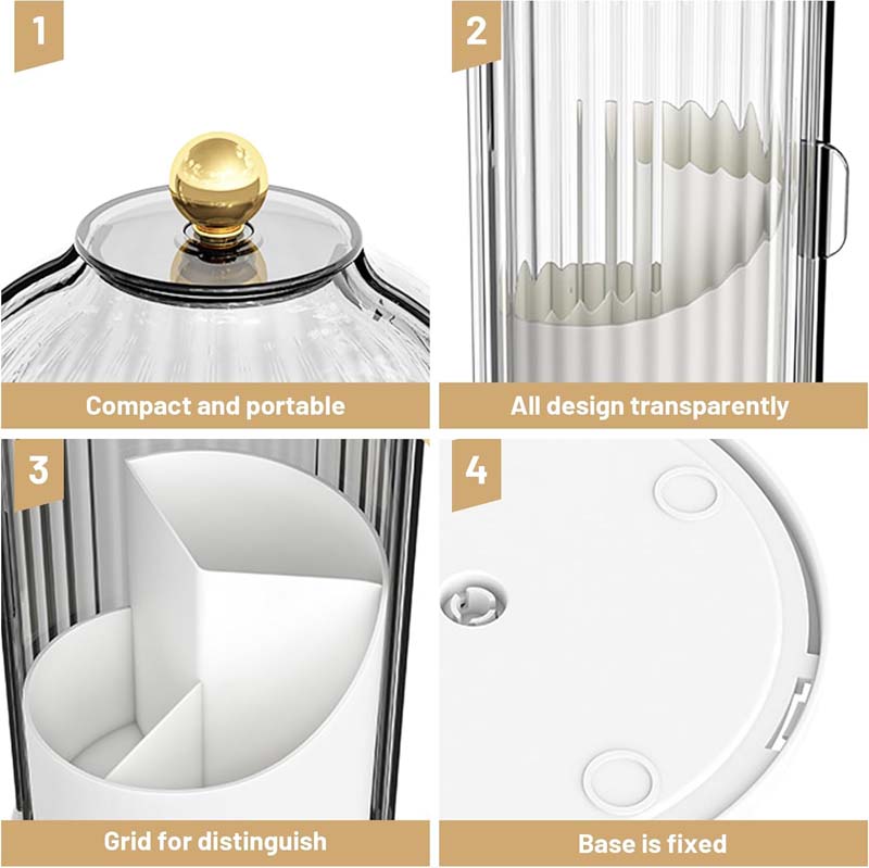 Makeup Brush Holder with Lid 360 Rotating Clear Dustproof Make up Organizers for Vanity Bathroom Countertop detail