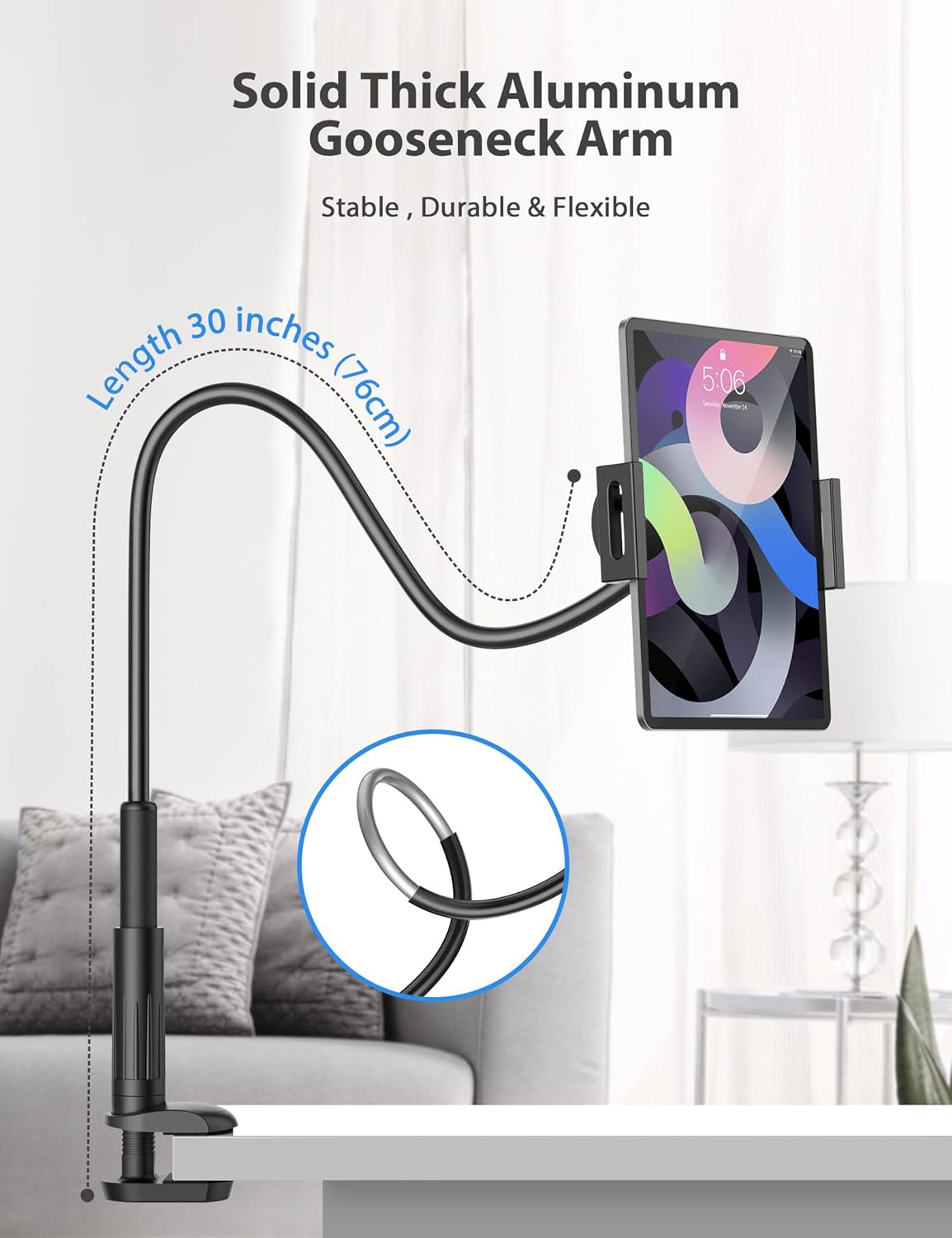 Tablet Stand Holder for Bed Adjustable Gooseneck Phone Holder Flexible Phone Holder for IPad, Samsung Tab, Switch, Kindle product view