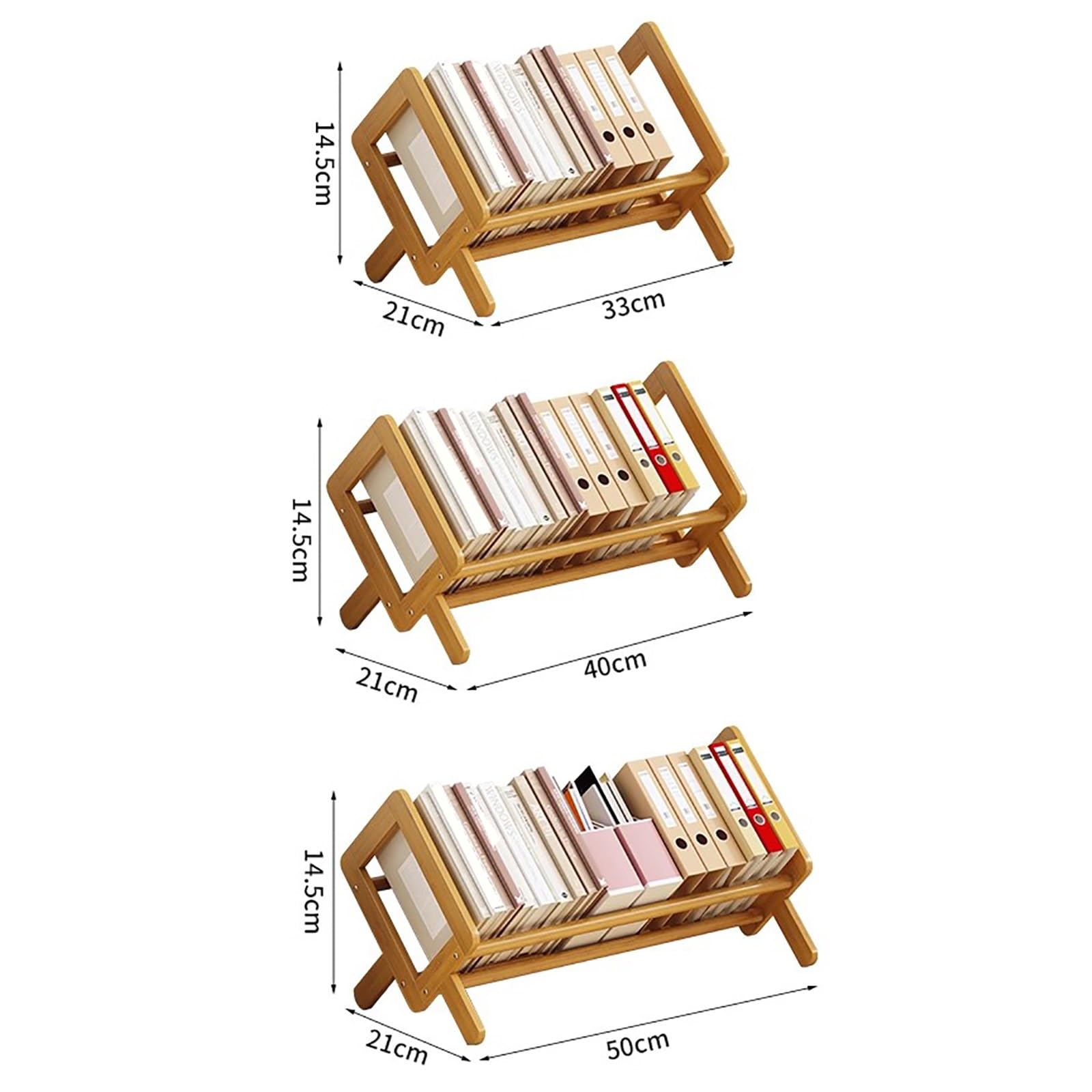 Bamboo Desktop Bookshelf Organizer Desk Wooden Tilting Bookcase Record Holder for CDs Living Room Home Office Small Book Rack product view