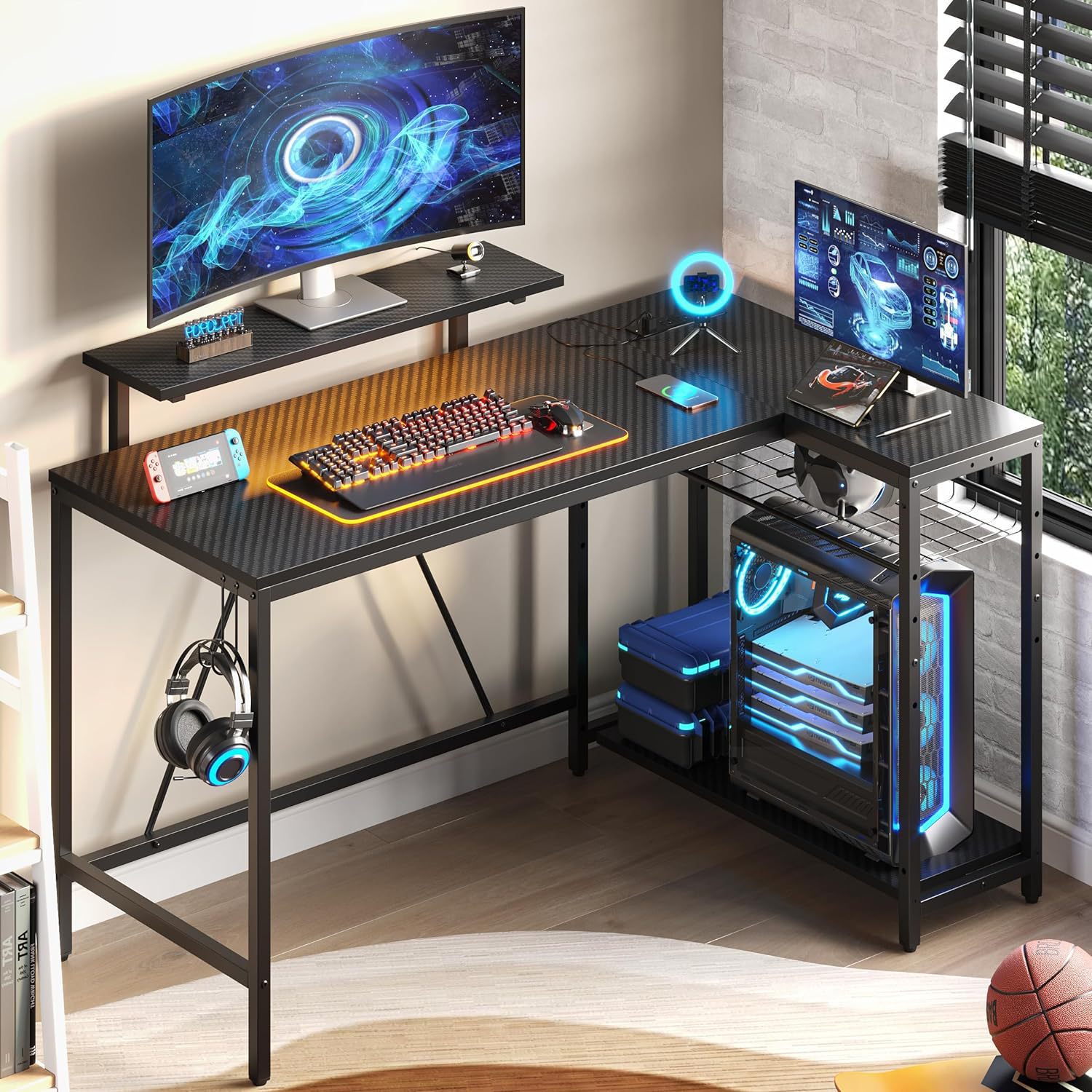 Integrated Office Corner L-Shaped E-Sports Desk Double Bookshelf Desktop with Metal Bookshelf for Household Use detail
