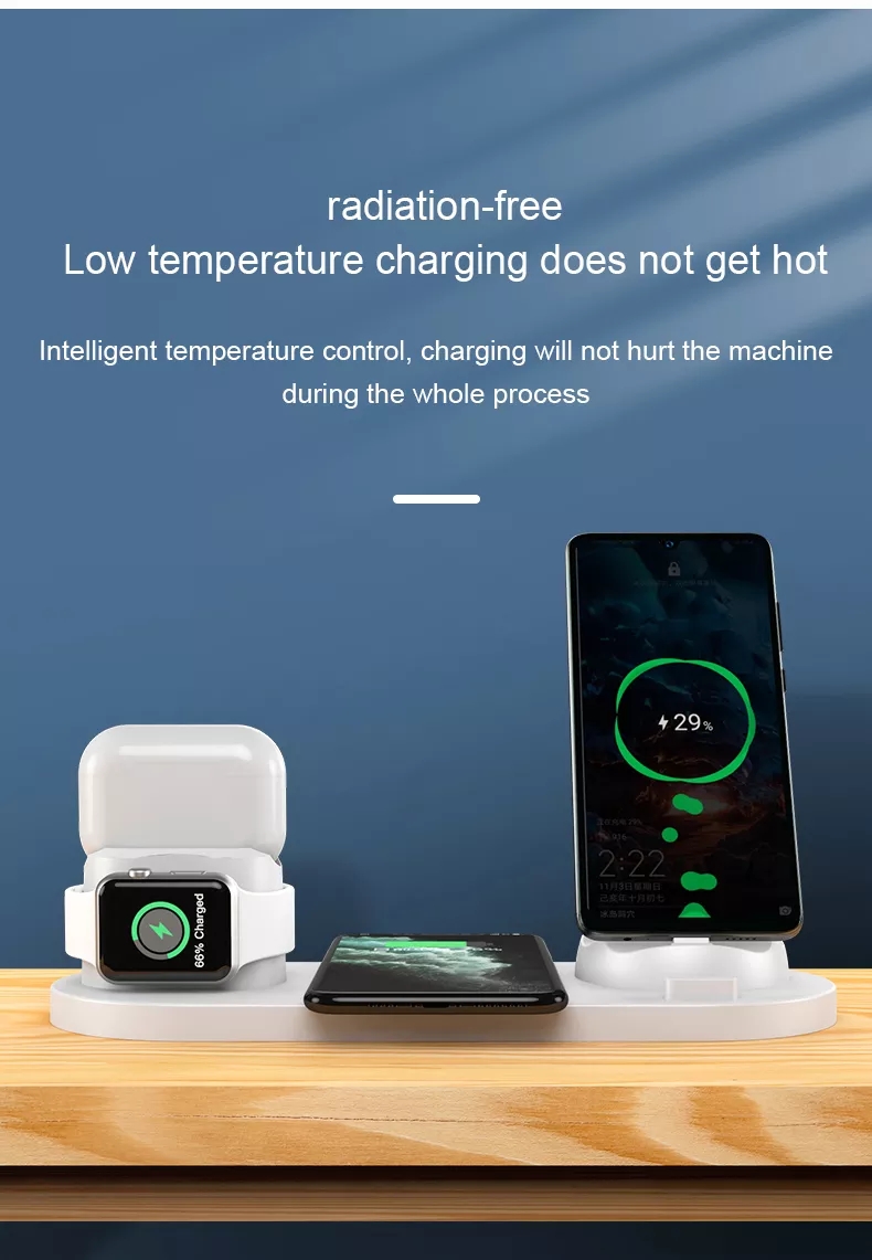 Tabletop Fast Charging 4 6 in 1 Rotate Stand Phone Holder Charge Dock Universal Wireless Charger for iPhone Apple Watch Samsung detail