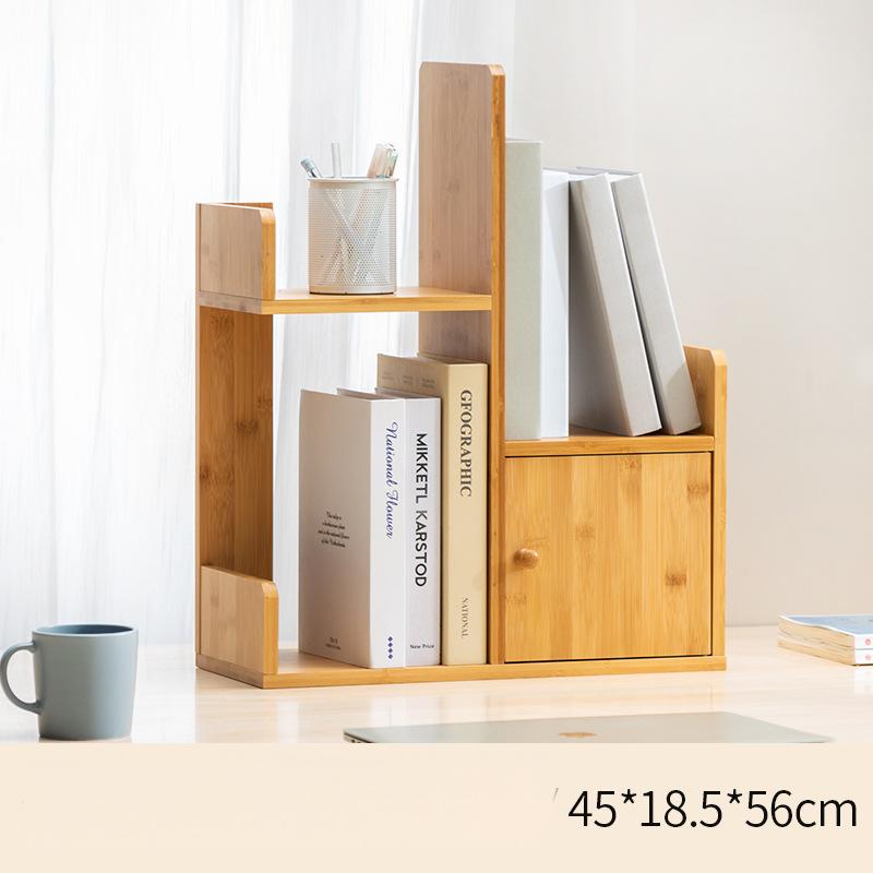 Multipurpose Design Bamboo Desktop Book Rack Bookshelf Slots Door for Home Office product view