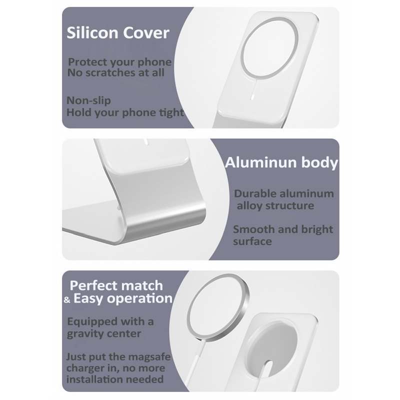 Aluminium Magnetic Desk Phone Charger Stand Holder for iPhone 14 13 12  Pro Max Mini Wireless Charging Desktop Dock Mount product view