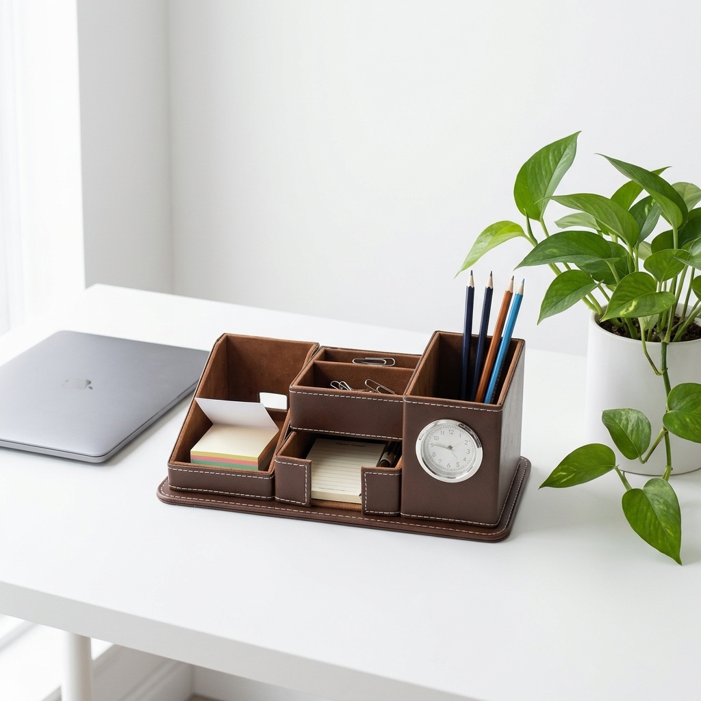 LG- B050 Premium PU Leather Multifunction Desktop Organizer Built-in Pen Holder Custom Branding Available for Office Home Use