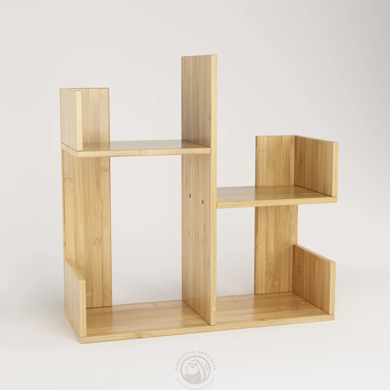 Bamboo Desktop Bookshelf with 4 Sections, Small Book Organizer Rack for Office, Bedroom and Home Storage detail