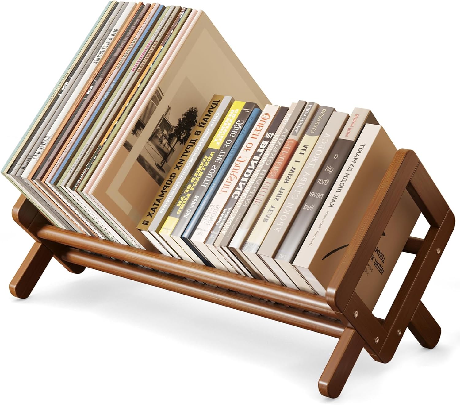 Bamboo Desktop Bookshelf Retro Brown Book Rack Shelf Organizer Stable Bookshelves Storage Tabletop Magazine Holder product view