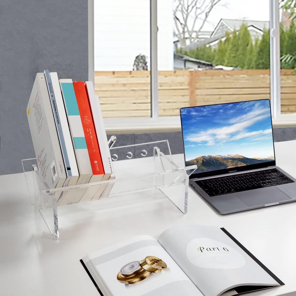 Modern Transparent Acrylic 5+ Tier Durable Curved Desktop Bookshelf Inclined Design for Small Book CD Magazine Display Storage