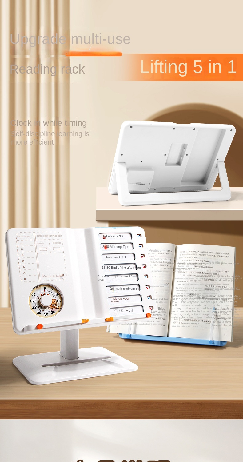 Adjustable Plastic Pin-Card Desktop Reading Rack Multi-Function Self-Discipline Bookshelf for Students Children Bookends detail