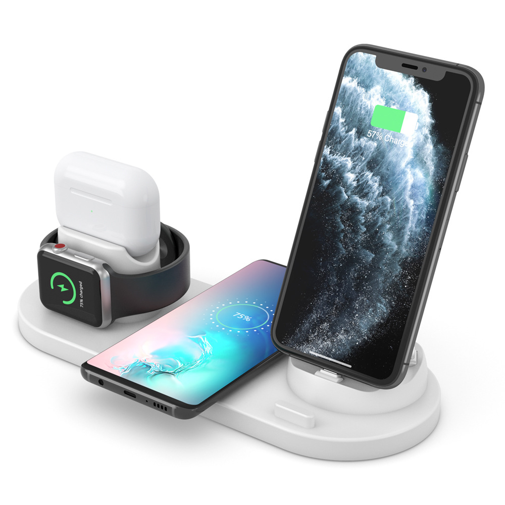 Tabletop Fast Charging 4 6 in 1 Rotate Stand Phone Holder Charge Dock Universal Wireless Charger for iPhone Apple Watch Samsung