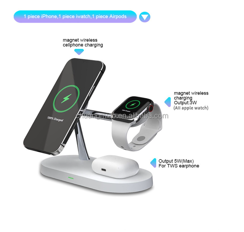 15W Quick Charging Phone Stand USB Port 5-in-1 Zinc Alloy Multi-Function Magnetic Wireless Charger Holder Mobile Phone Earphone detail