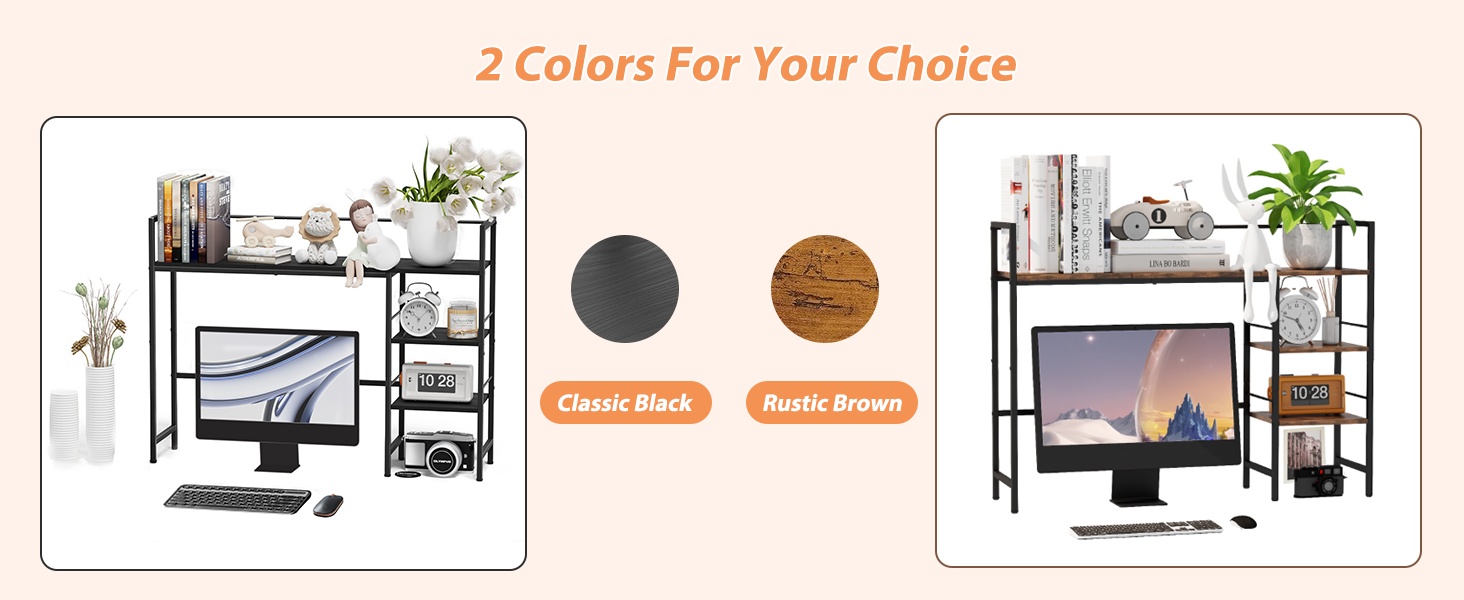 HavenlyYouth 38.5 Inch Adjustable 3 Tier Modern Metal Desktop Organizer Shelf Black Computer Monitor Stand Bookshelf Home Office detail