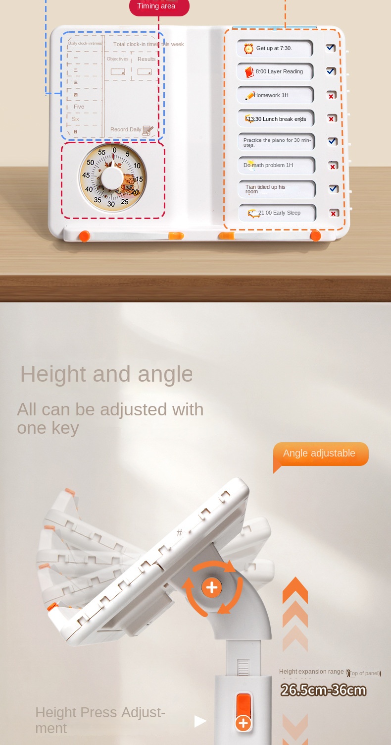 Adjustable Plastic Pin-Card Desktop Reading Rack Multi-Function Self-Discipline Bookshelf for Students Children Bookends detail