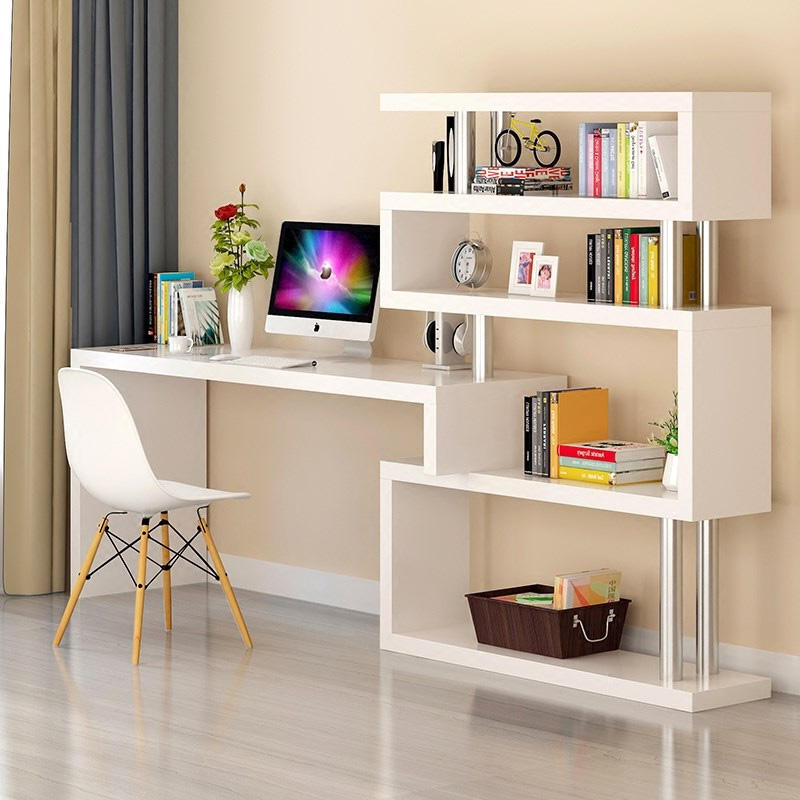 Modern Design Corner Bookshelf and Bookcase Integrated Desktop Computer and Student Writing Desk for Household Use