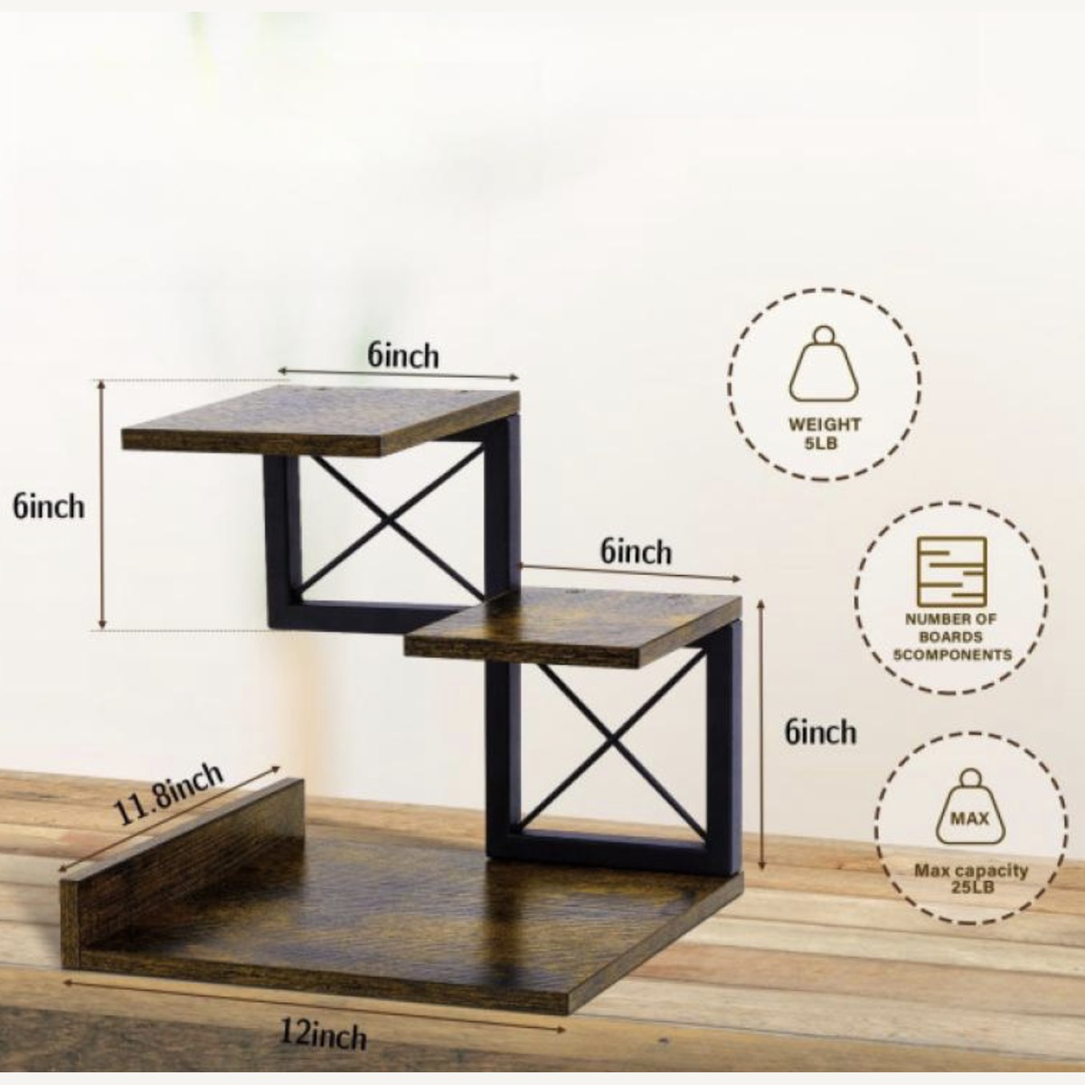 Wood Desktop Bookshelf Desktop Organizer Office Storage Rack Wood Iron Display Shelf Open Storage Box for Table Office Organizer detail