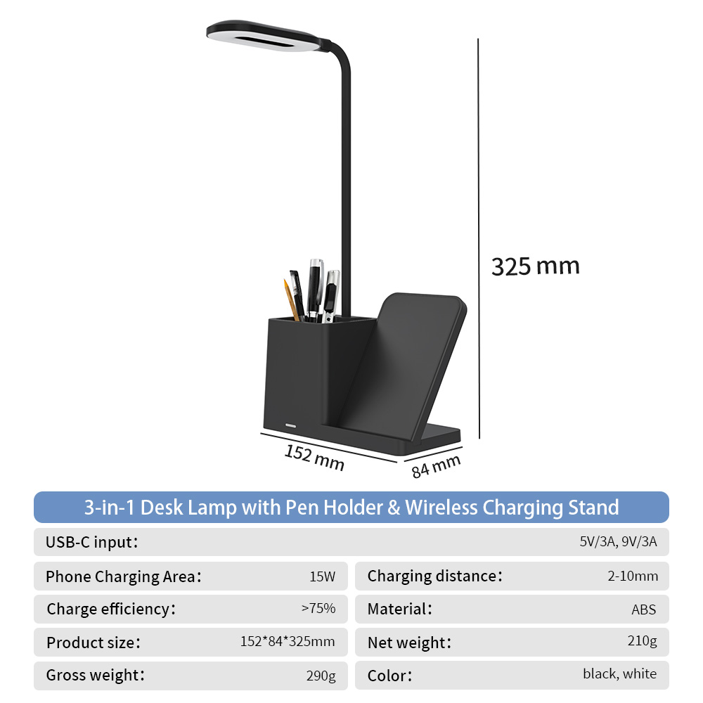 3 in 1 Pen Holder Desk Lamp and Wireless Charger 15W Phone Charger Fast Charging with Lamp With Holder for Phone detail