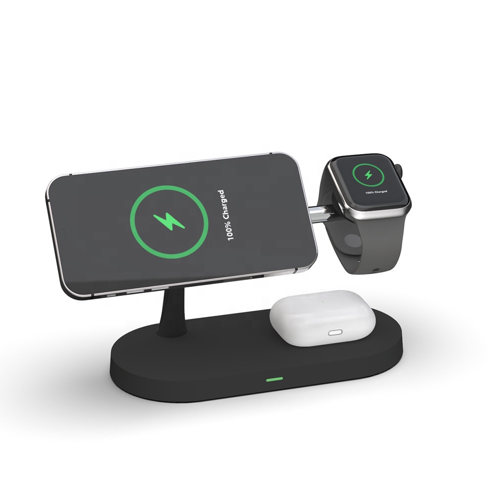 15W Quick Charging Phone Stand USB Port 5-in-1 Zinc Alloy Multi-Function Magnetic Wireless Charger Holder Mobile Phone Earphone product view