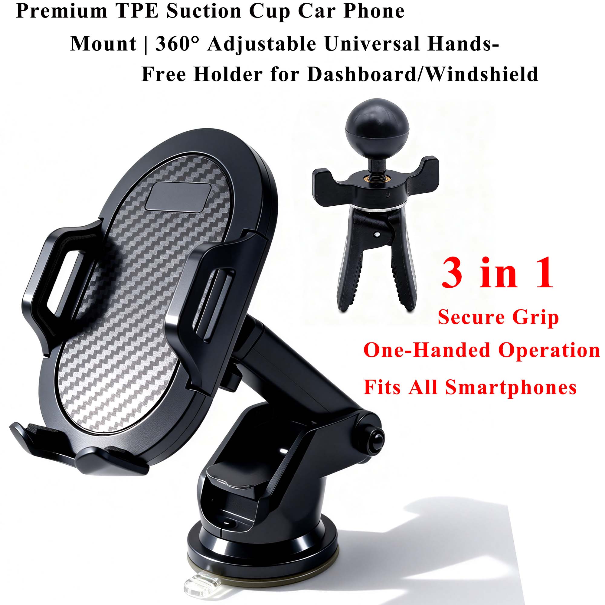 3-in-1 Adjustable Height Rotatable Phone Holder Telescopic Arm Air Vent Mount Sturdy Secure Hands-Free Stand car phone holder detail