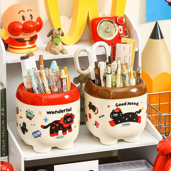 Girl Themed Cartoon Cute Square Multifunctional Plastic Pen Holder High Aesthetic Value School Desk Storage Home Office Office product view