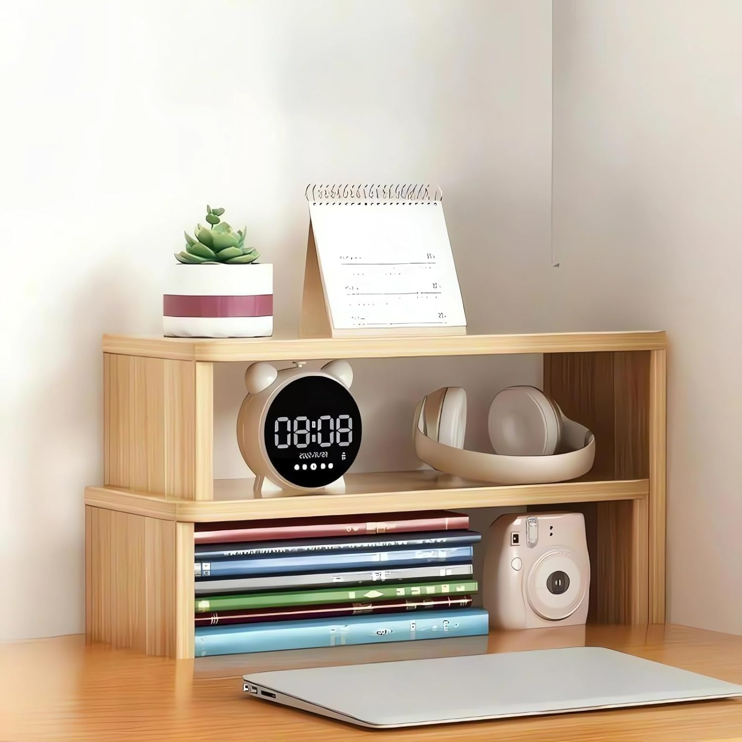 Du's Solid Wood Desktop Bookshelf, Compact Design for Small Spaces, Premium Wood Construction, Sturdy and Durable detail