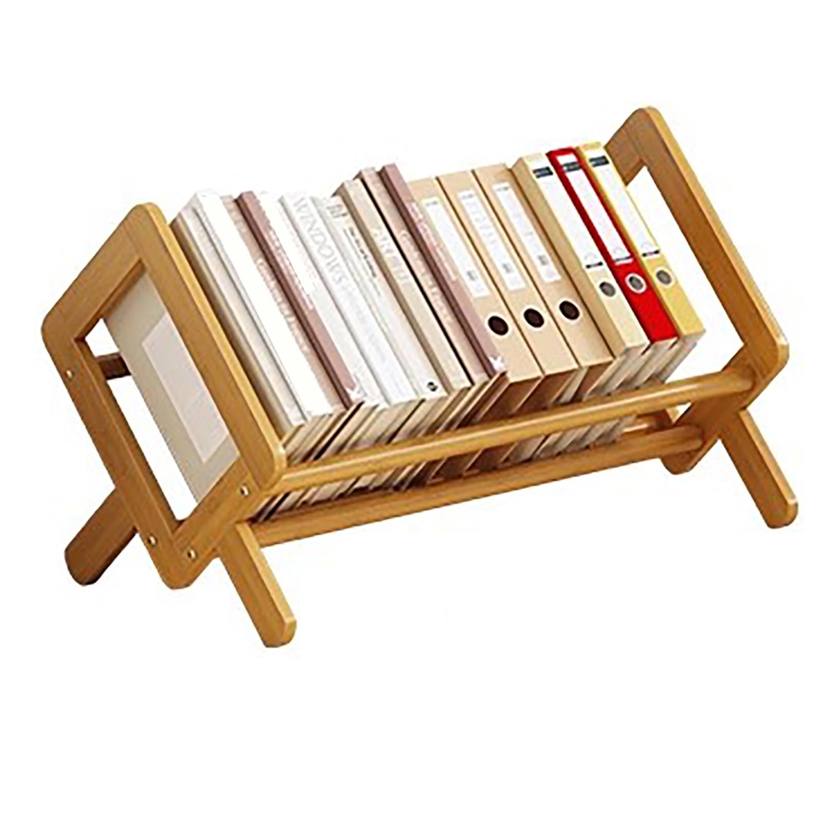 Bamboo Desktop Bookshelf Organizer Desk Wooden Tilting Bookcase Record Holder for CDs Living Room Home Office Small Book Rack