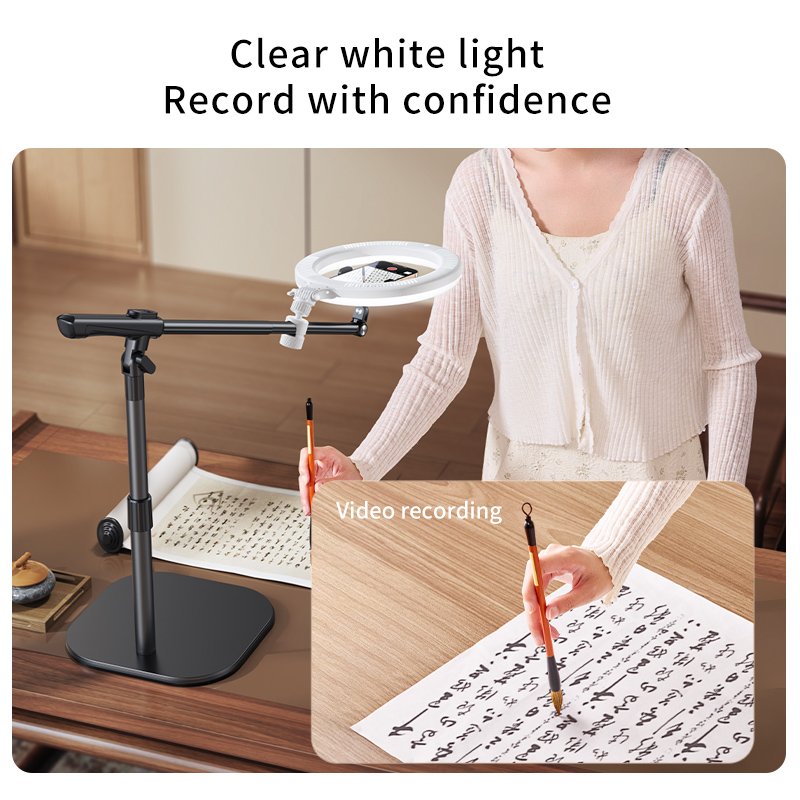 ZHIQING F7 Carbon Steel Aluminum Tabletop Shooting Bracket, Foldable Overhead Phone Stand with Remote for Calligraphy Recording detail