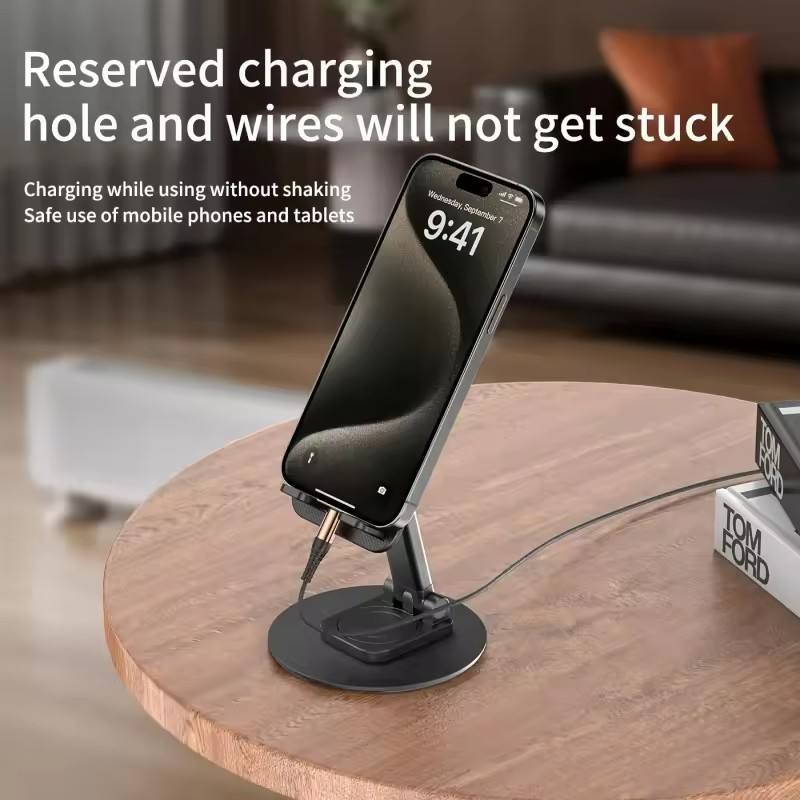 Factory Direct Desktop Phone Holder 360° Rotation Aluminum Alloy Carbon Steel Height Adjustable Anti-Slip Silicone OEM ODM detail