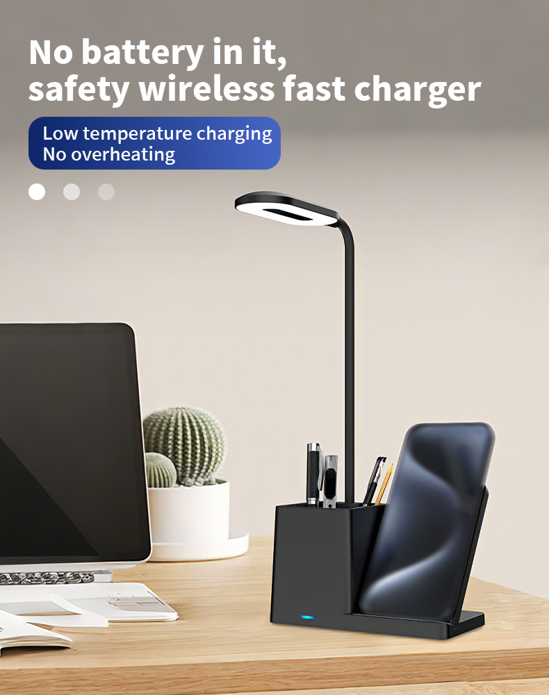 3 in 1 Pen Holder Desk Lamp and Wireless Charger 15W Phone Charger Fast Charging with Lamp With Holder for Phone detail