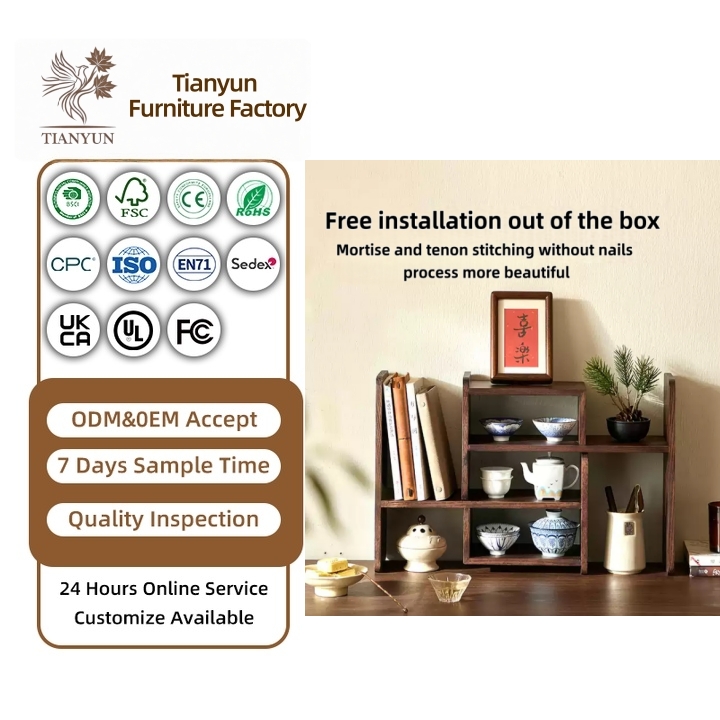 Solid Wood Standing Type Storage Rack Modern Coffee & Dining Table Cup Holder Desktop Bookshelf product view