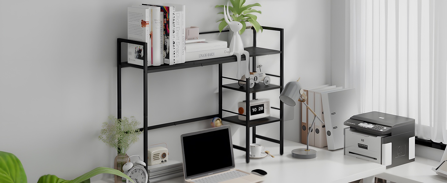 HavenlyYouth 38.5 Inch Adjustable 3 Tier Modern Metal Desktop Organizer Shelf Black Computer Monitor Stand Bookshelf Home Office detail