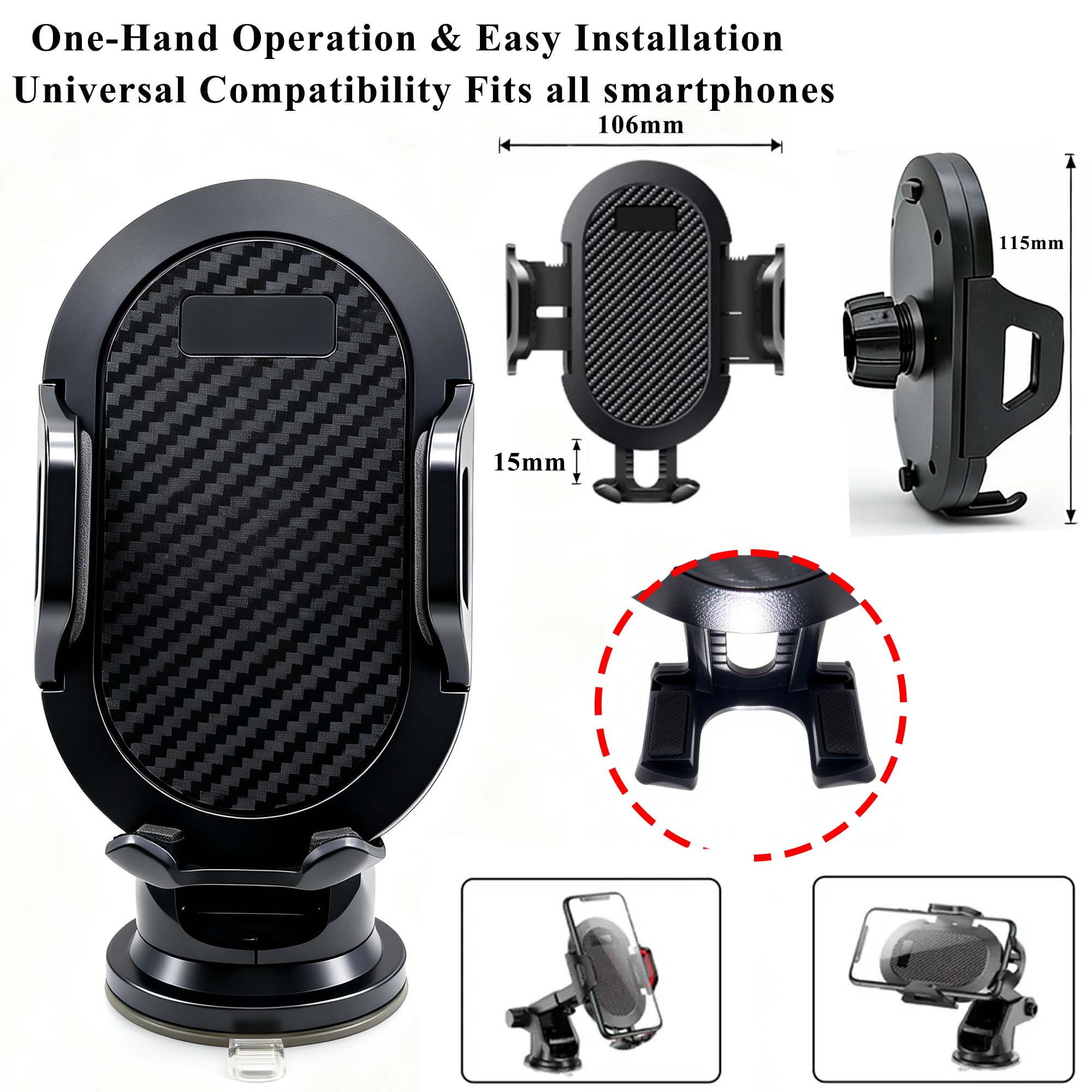 3-in-1 Adjustable Height Rotatable Phone Holder Telescopic Arm Air Vent Mount Sturdy Secure Hands-Free Stand car phone holder product view