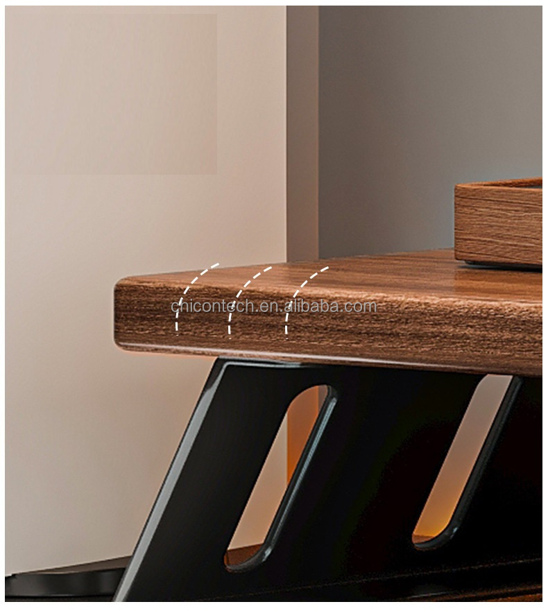 Multilayer Wood Desktop Bookshelf with Double Tiers Heightening Computer Arrogance Home Desktop Storage Shelves with Hole Board detail