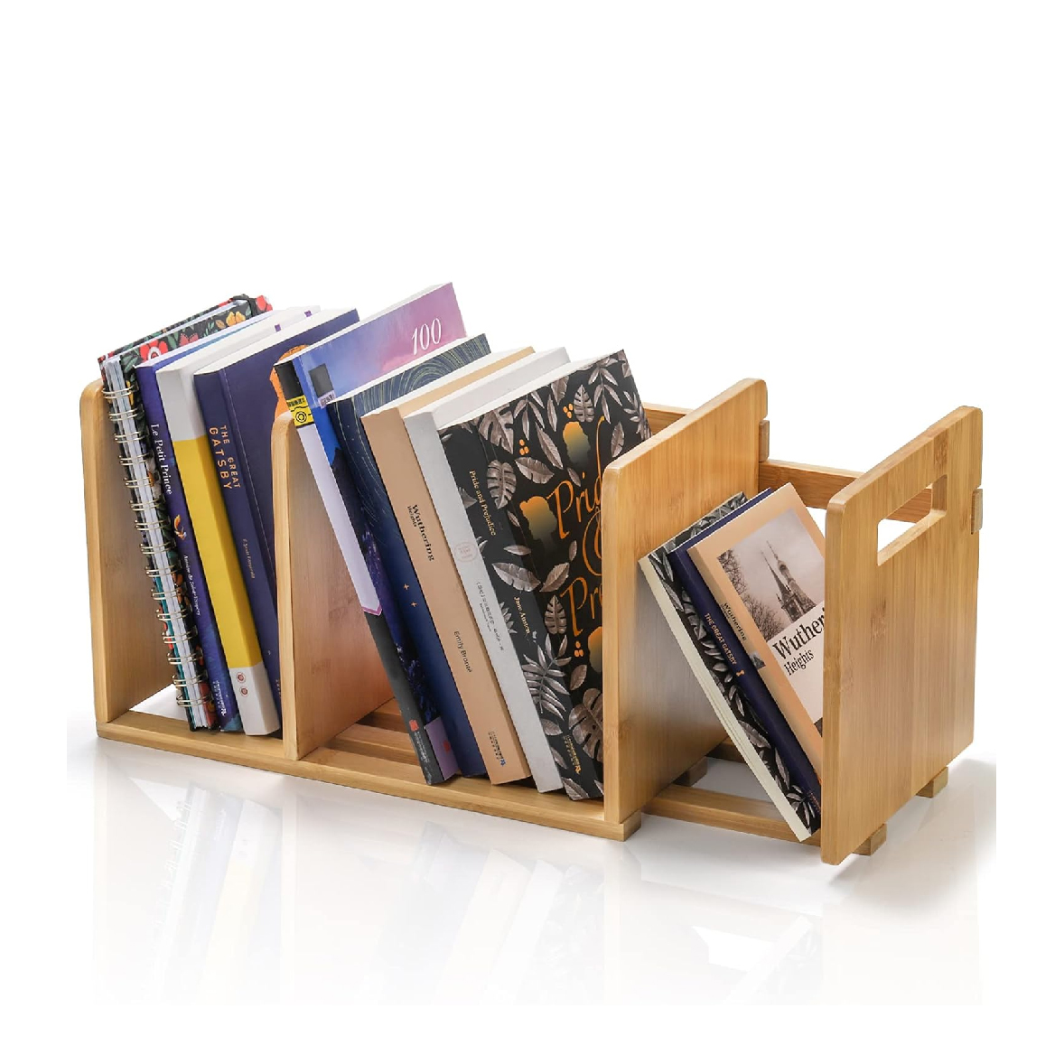 Bamboo Desktop Bookshelf Expandable Desktop Organizer Small Display Shelf Book Rack for Office Supplies Home Tabletop detail