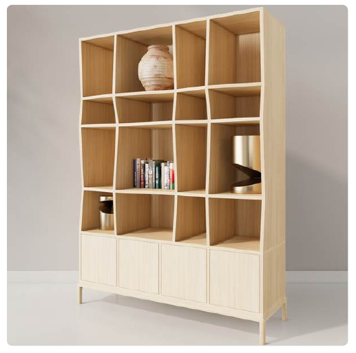 Modern Wooden Cubby Bookcase With Doors Freestanding Modular Shelf For Living Room Home Office Scandinavian Design product view