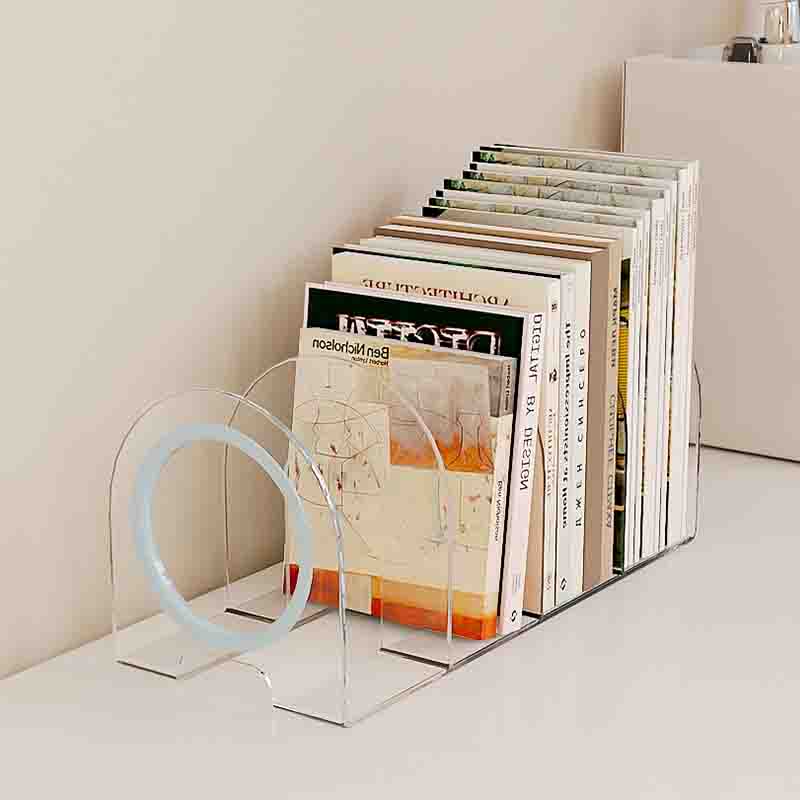 Multi Function Desktop Decorative Book Organizer File Holder Clear Plastic Bookshelf for Home detail
