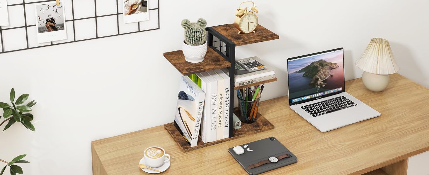 Desktop Shelf Organizer 5-Layer Wooden Classic Durable Desk Bookshelf Small Tabletop Adjustable Display Rack for Living Room detail
