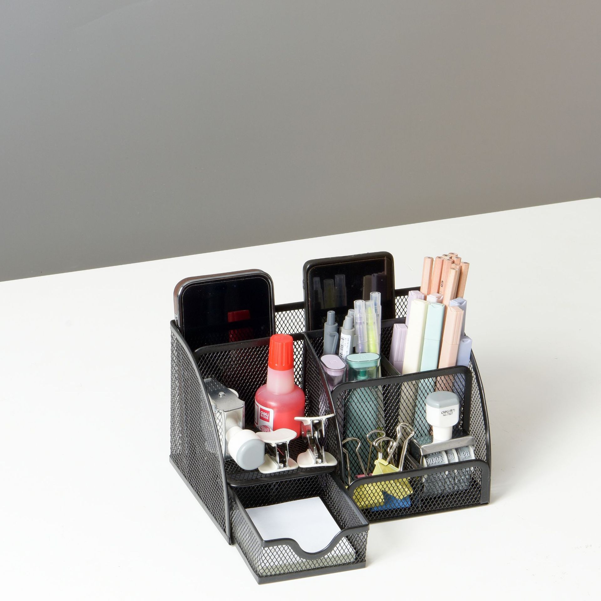 Desktop Organizer Multi-functional Pencil Holder Metal Mesh Office Supplies Storage Box & Rack Multi-tier Shelf Rectangular product view