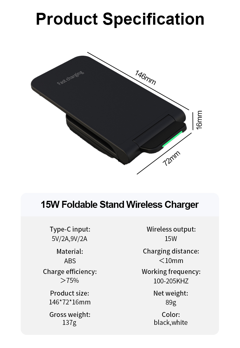 Foldable Wireless Charger Stand 15W Desktop Wireless Charger With Stand Function Wireless Charger Pad Fast Charging detail