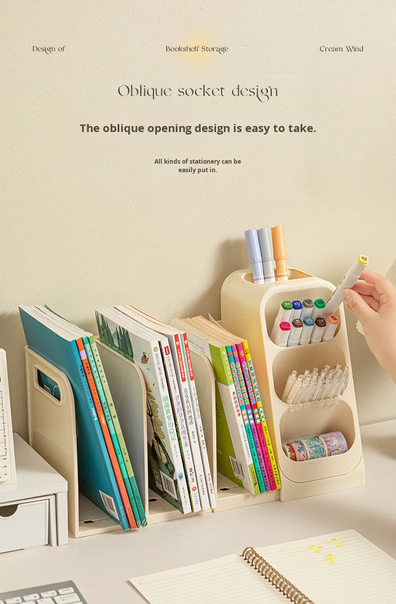 Plastic Desktop Storage Box Student Book Organizer Book Stand Large Capacity Bookshelf Pen Holder detail