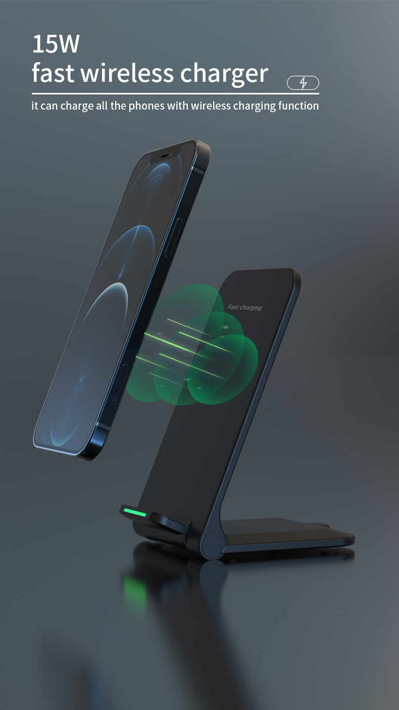 Foldable Wireless Charger Stand 15W Desktop Wireless Charger With Stand Function Wireless Charger Pad Fast Charging detail