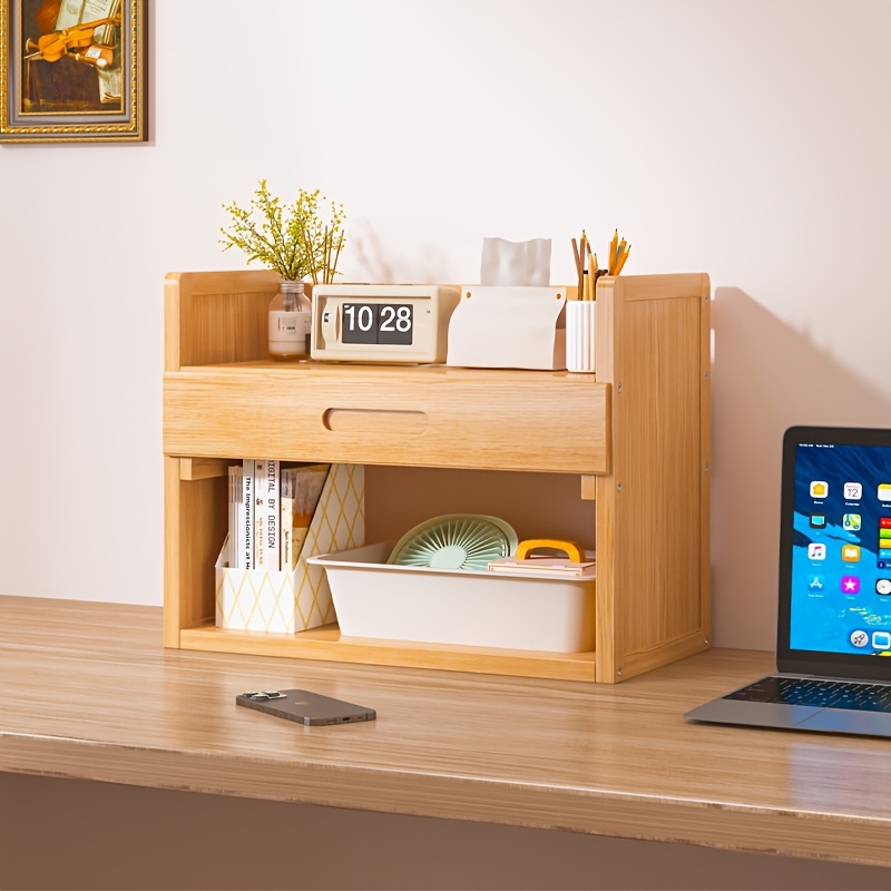 Modern Bamboo Desktop Bookshelf Multi-Level Office Storage Rack for Bedroom and Home Use Simple Design product view