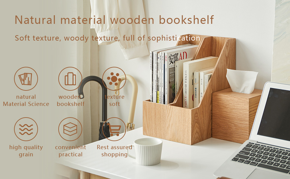 Natural Wooden Bookshelf Home Office Sturdy High-Capacity Storage Shelf Durable Modern Design Tabletop Mount 1-Tier detail