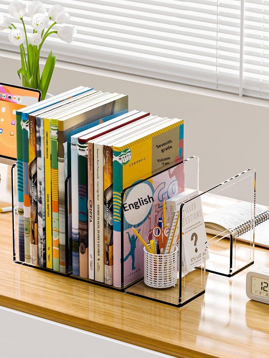 Desktop Bookshelf Transparent PET Simple Rectangle Student Desk Storage Rack Office Dormitory File Storage Made in China