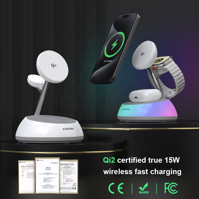 New Electronics Products 2025 Magnetic Qi2 Phone Stand 3-in-1 LED Desk Table Lamp with Wireless Charger product view